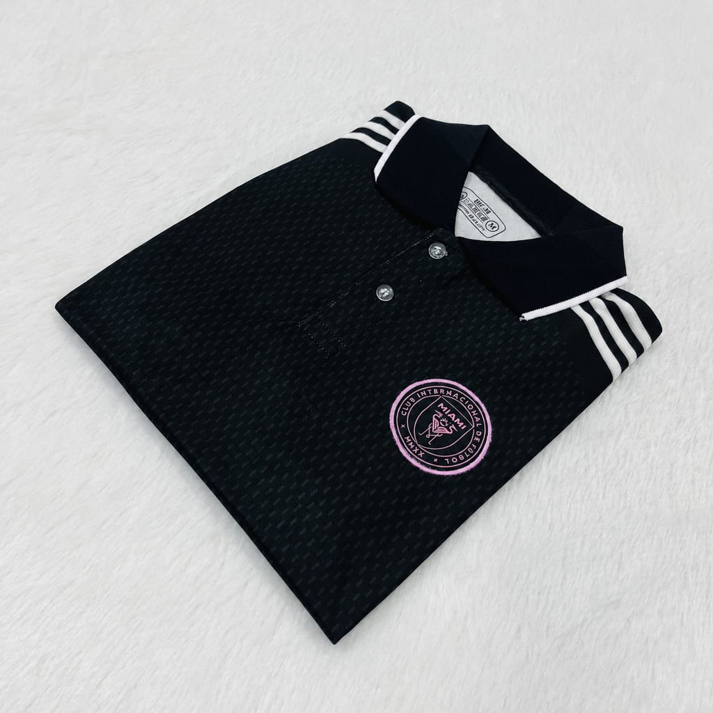Inter Miami Polo Embroidery Messi Black addition Kit Premium Quality Half Sleeve