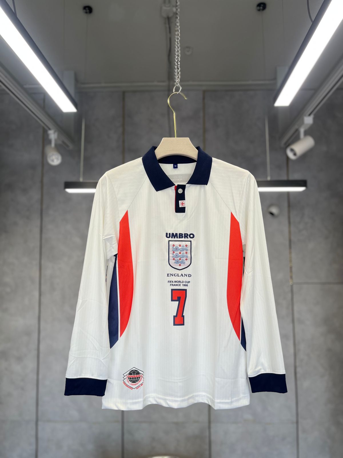 ENGLAND BECKHAM  1998 WORLD CUP HOME KIT POLO FIVE SLEEV EMBROIDERY PREMIUM QUALITY