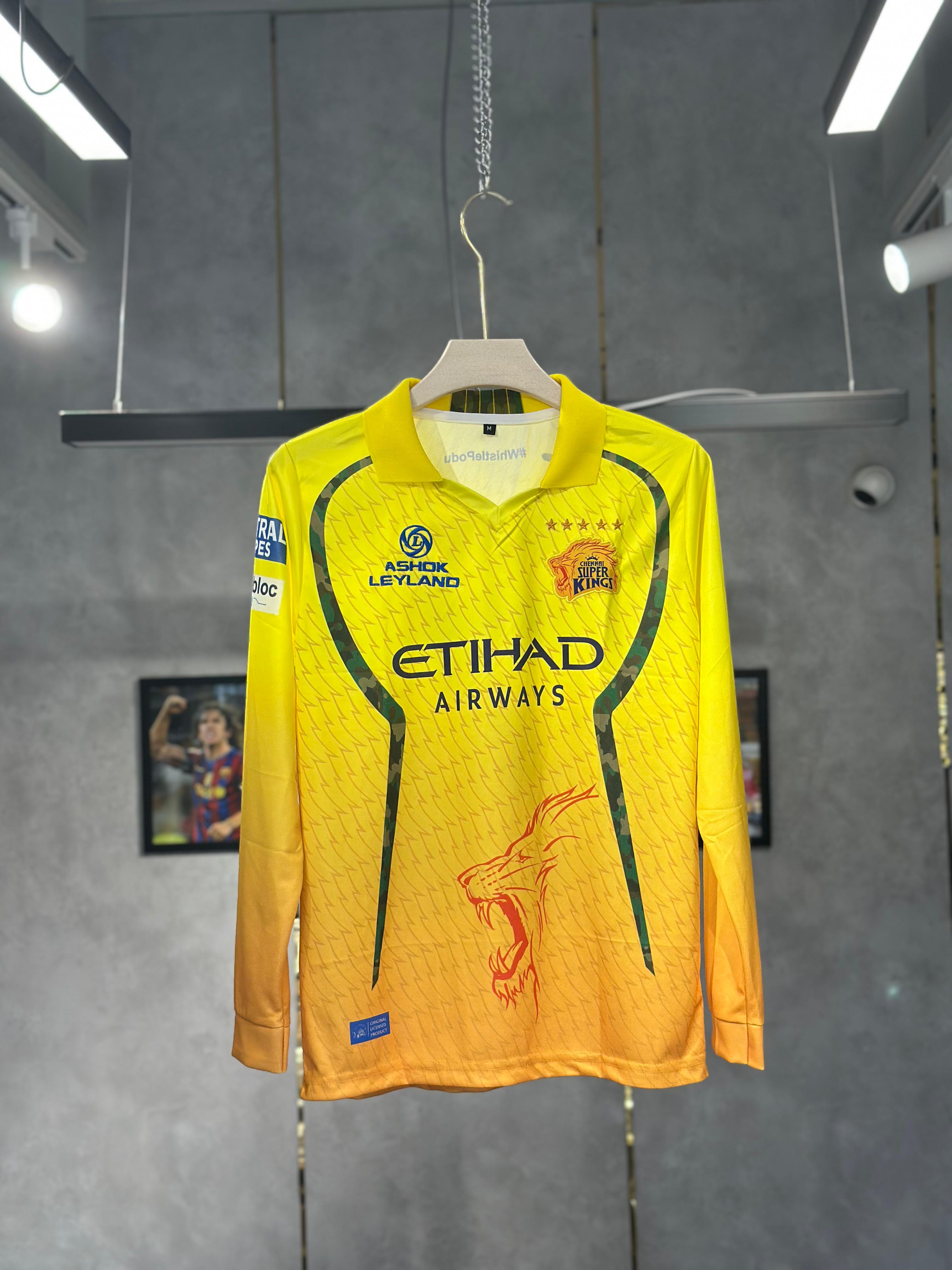 CSK IPL 2026 DHONI FULL SLEEVE POLO EMBROIDERY PREMIUM QUALITY KIT