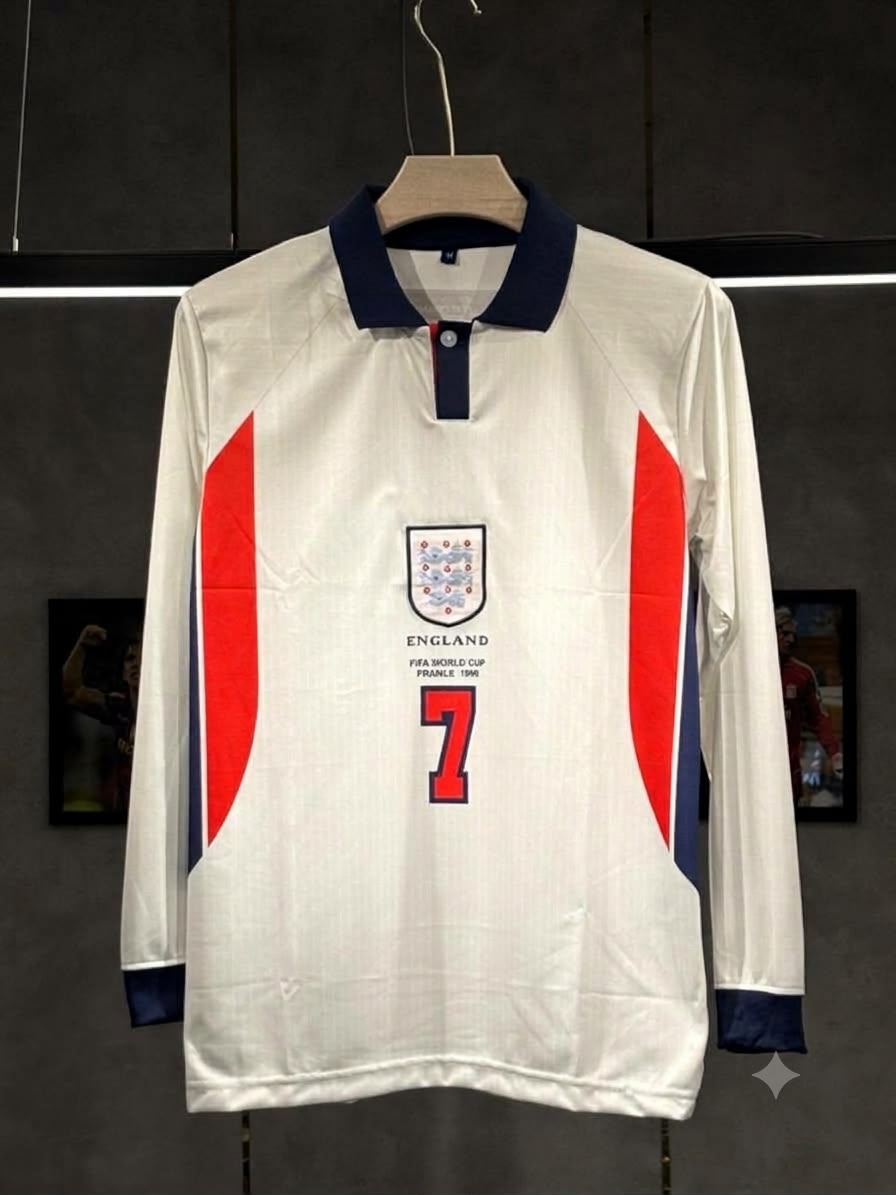 ENGLAND BECKHAM 1998  WORLD CUP HOME FULL SLEEV EMBROIDERY PREMIUM QUALITY KIT