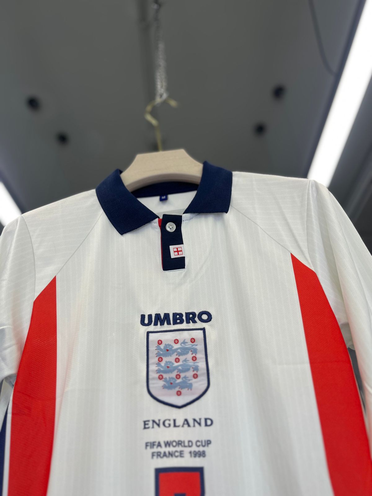 ENGLAND BECKHAM  1998 WORLD CUP HOME KIT POLO FIVE SLEEV EMBROIDERY PREMIUM QUALITY