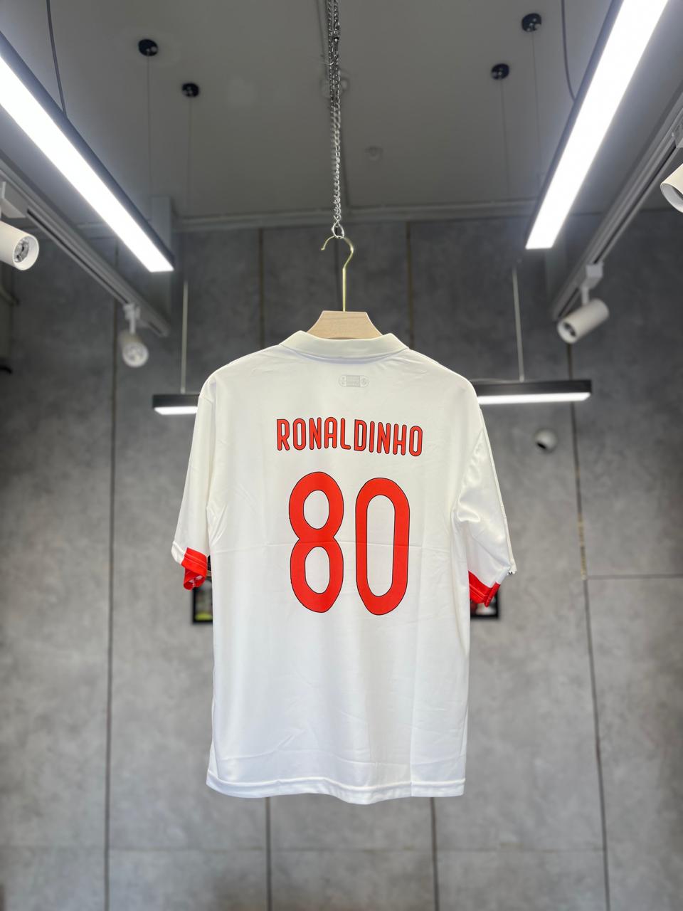 AC MILAN RONALDINHO 2009-10 AWAY EMBROIDERY POLO FIVE SLEEV PREMIUM QUALITY JERSEY